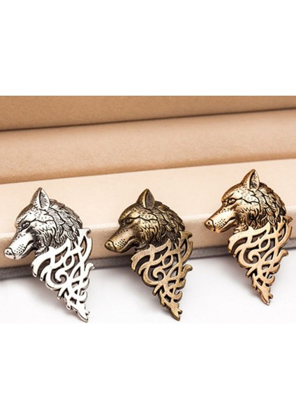 Siyah Stil Retro Nordic Hediye Gömlek Aksesuar Siyah Bronz Metal Viking Rozeti Broş Kurt Başı (Yurt Dışından)