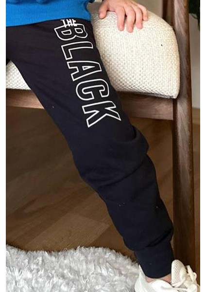 Erkek Çocuk The Black Yazı ve Figür Detaylı Mavi Eşofman Takım modelleri