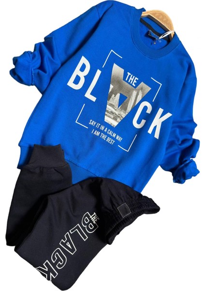 Erkek Çocuk The Black Yazı ve Figür Detaylı Mavi Eşofman Takım fırsatları