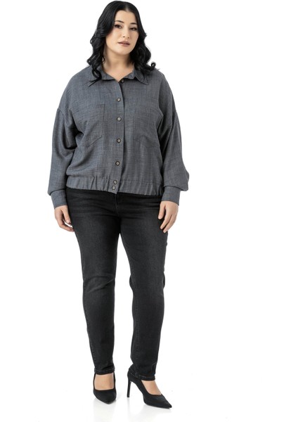 Büyük Beden Düşük Kollu Eteği Lastikli Torba Cepli Bej Rengi Gömlek fiyatları