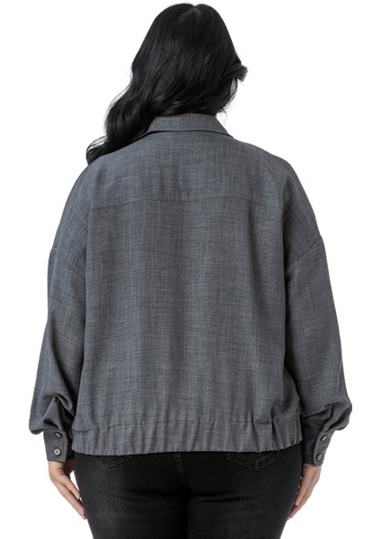 Büyük Beden Düşük Kollu Eteği Lastikli Torba Cepli Bej Rengi Gömlek modelleri