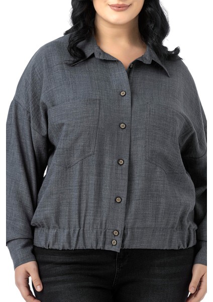 Büyük Beden Düşük Kollu Eteği Lastikli Torba Cepli Bej Rengi Gömlek fırsatları