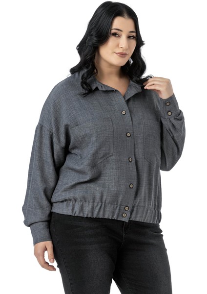 Büyük Beden Düşük Kollu Eteği Lastikli Torba Cepli Bej Rengi Gömlek indirimleri