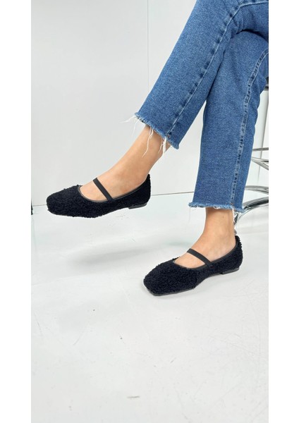 Günlük Kadın Babet Peluş Lastikli Oval Burunlu Alçak Topuklu Tırtıklı Tabanlı Ayakkabı 369 fiyatları