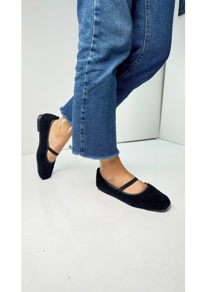 Günlük Kadın Babet Peluş Lastikli Oval Burunlu Alçak Topuklu Tırtıklı Tabanlı Ayakkabı 369 modelleri