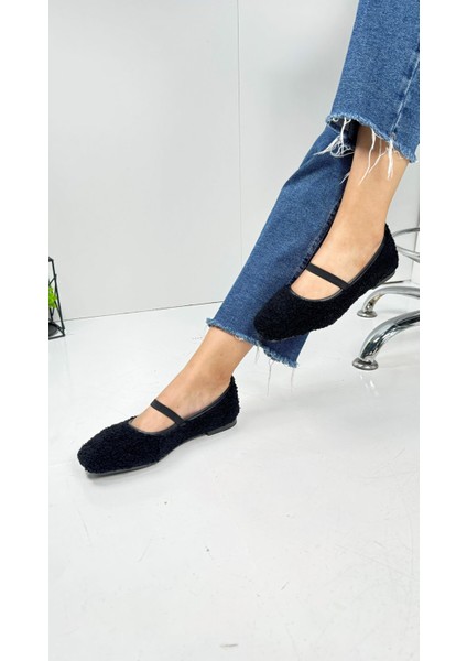 Günlük Kadın Babet Peluş Lastikli Oval Burunlu Alçak Topuklu Tırtıklı Tabanlı Ayakkabı 369 indirimleri