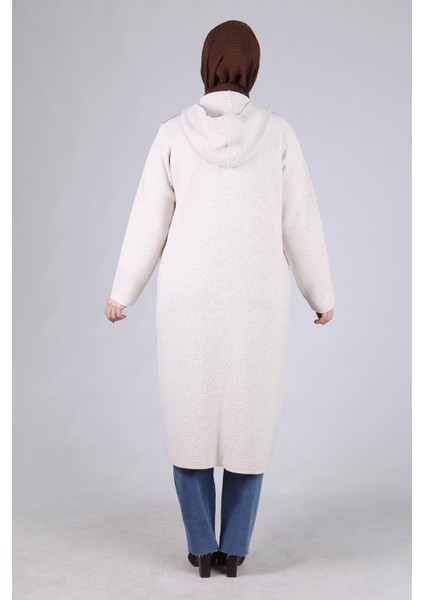 Büyük Beden Patchwork Triko Kap Krem Otw9314