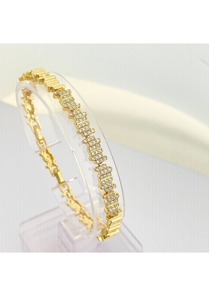 Kadın Bileklik Ritim Bileklik Zirkon Taşlı Kararmaz Xuping Vip Seri 14 Ayar Gold 17+2cm