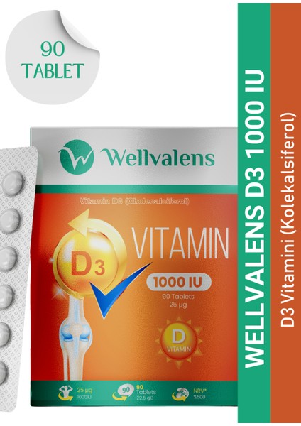 D3 Vitamini 1000 IU – Günlük D Vitamini Takviyesi | 90 Tablet