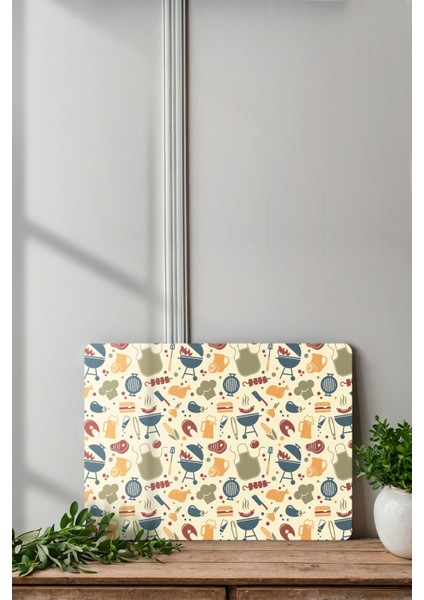 Barbekü Desenli Temperli Cam Kesme Tahtası - Cam Kesme Tablası 30*40 Cm