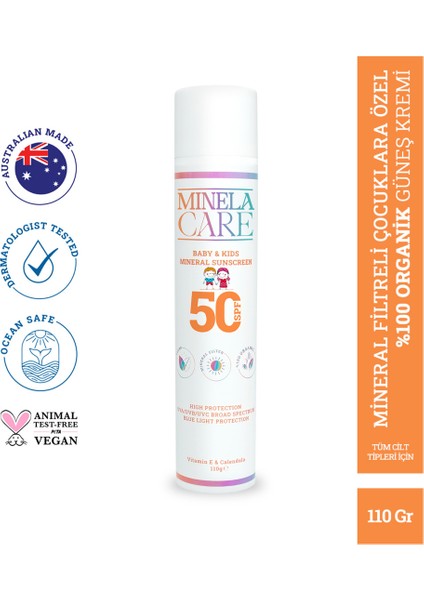 100% Organik Mineral Filtreli Bebek ve Çocuk Güneş Kremi Spf 50 110 gr PA++++