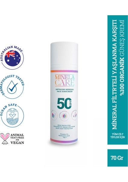 Antiaging Organik Mineral Filtreli Yüz Güneş Kremi Spf 50 70 gr PA++++