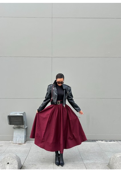 Bordo Poplin Beli Lastikli Uzun Etek 27321 fiyatları