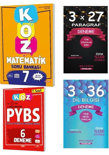 7. Sınıf Matematik Koz Soru Bankası / 7. Sınıf Pybs Koz 6 Deneme / Ankakazan / Dilbilgisi Denemeleri