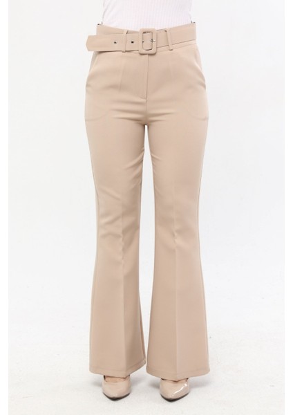 Kadın Ispanyol Paça Klasik Kemerli Kumaş Pantolon - Taş fırsatları