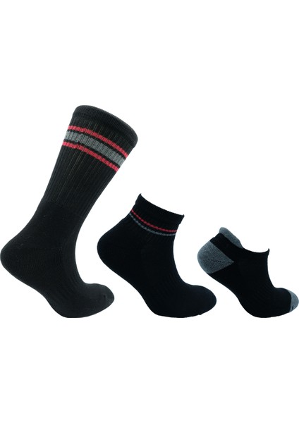 Erkek Pamuklu Spor Çorabı 3 Farklı Uzunlukta - 3'lü Paket (Beden 41-46)