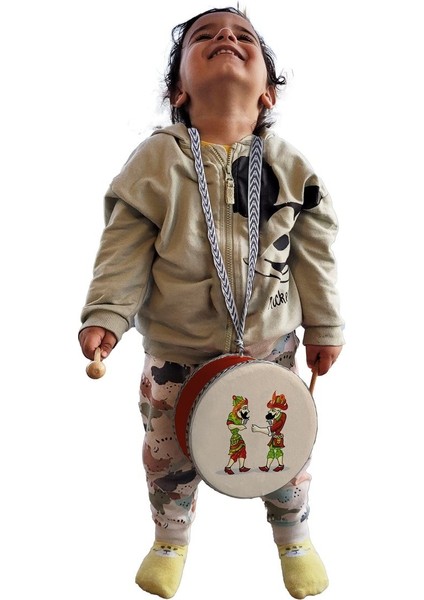 Karagöz ve Hacivat Baskılı Gerçek Deri, Oyuncak Çocuk Davulu 1 5 Yaş Kırmızı modelleri