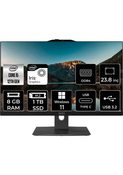 Msı Modern AM242P Intel Core I5 1235U 8gb 1tb SSD 23.8" Fhd W11P All In One Bilgisayar & Per4 USB Bellek 12M1282EUP403