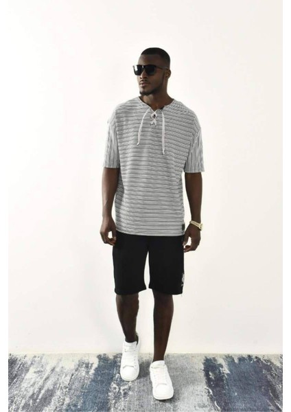 Bağcıklı Yaka Detaylı Oversize Tshirt