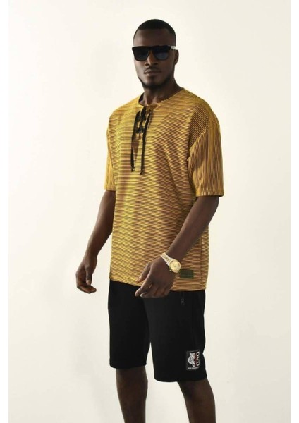 Bağcıklı Yaka Detaylı Oversize Tshirt