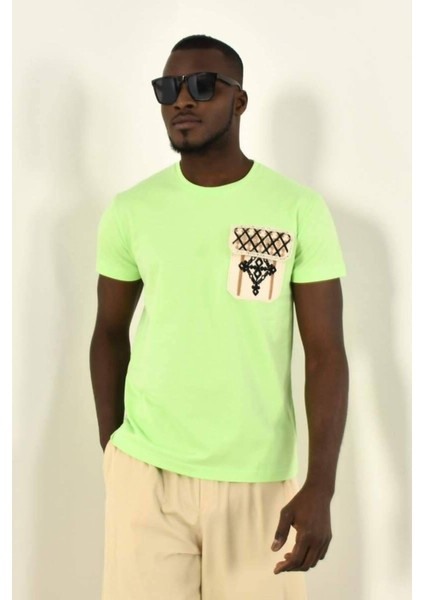 Örgülü Cep Detay Bisiklet Yaka T-Shirt