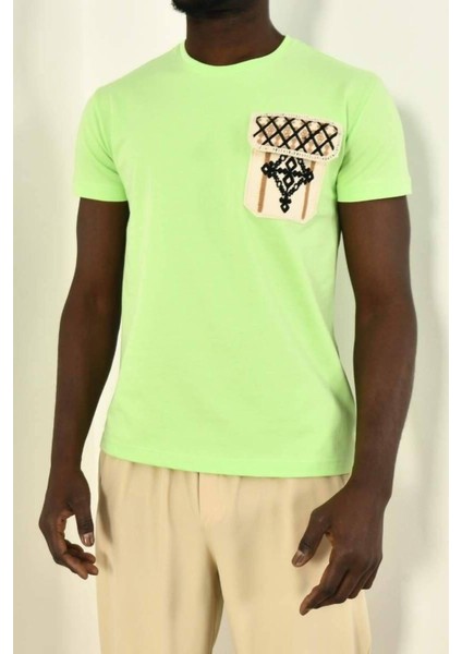 Örgülü Cep Detay Bisiklet Yaka T-Shirt