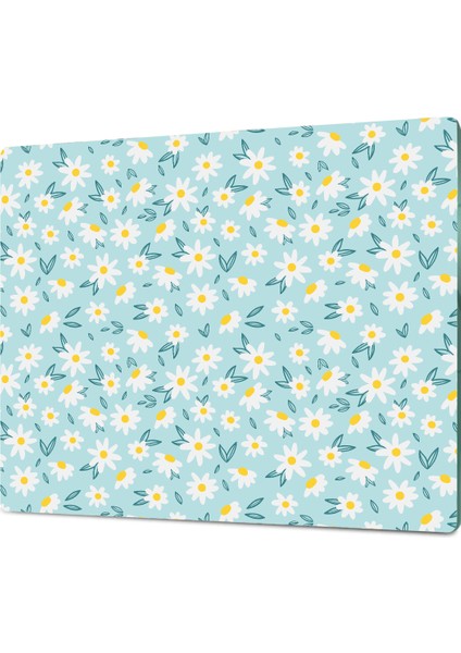 Mavi Papatya Desenli Temperli Cam Kesme Tahtası - Cam Kesme Tablası 20*30 Cm