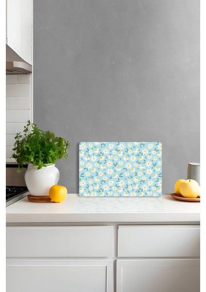 Mavi Papatya Desenli Temperli Cam Kesme Tahtası - Cam Kesme Tablası 20*30 Cm modelleri