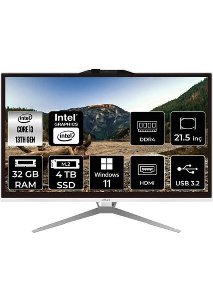 Msı Pro AP222T Intel Core I3 13100 32GB 4tb SSD 21.5" Fhd W11H Multi-Touch All In One Bilgisayar & Per4 USB Bellek 13M210XEUP380