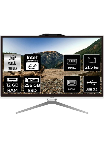 Msı Pro AP222T Intel Core I3 13100 12GB 256GB SSD 21.5" Fhd Fdos Multi-Touch All In One Bilgisayar & Per4 USB Bellek 13M210XEUP306