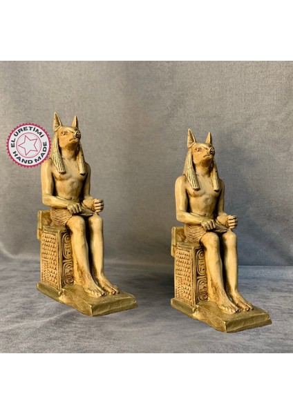 El Yapımı 2'li Anubis Figürü Dekoratif Biblo - 7 x 24 cm