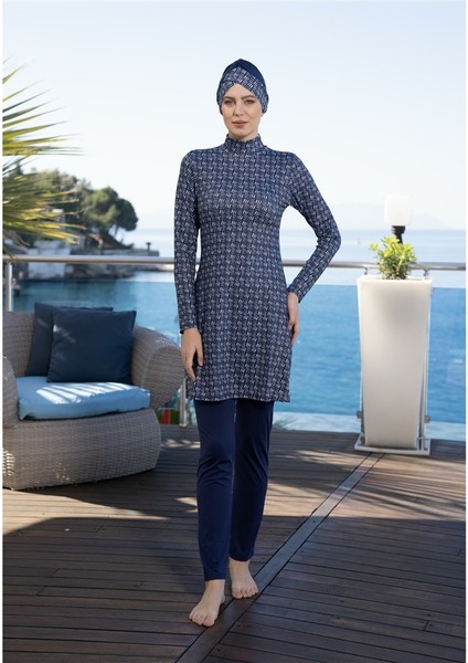 Battal Dijital Baskı Tam Kapalı Büyük Beden Tesettür Mayo