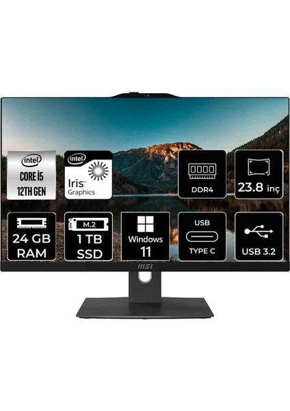 Msı Modern AM242P Intel Core I5 1235U 24GB 1tb SSD 23.8" Fhd W11P All In One Bilgisayar & Per4 USB Bellek 12M1282EUP423
