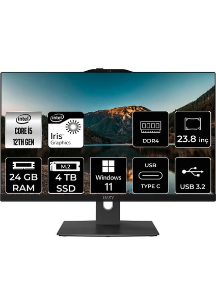 Msı Modern AM242P Intel Core I5 1235U 24GB 4tb SSD 23.8" Fhd W11P All In One Bilgisayar & Per4 USB Bellek 12M1282EUP425