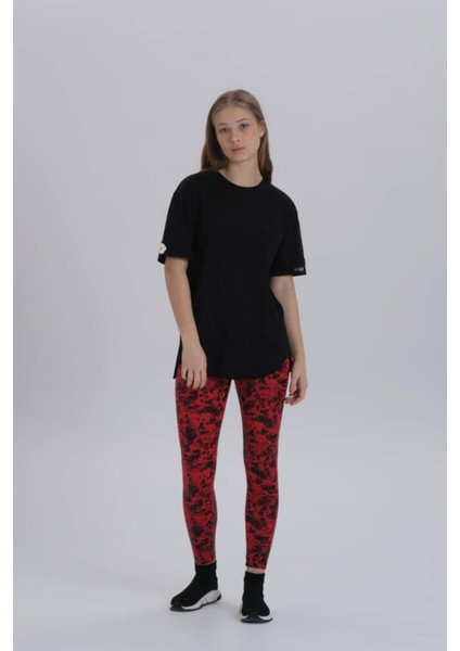 Kadın Papatya Kol Detay Asimetrik Kesim Bisiklet Yaka Örme T-Shirt modelleri