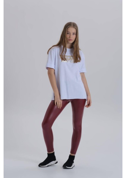 Kadın Breaking News Baskı Yandan Yırtmaçlı Bisiklet Yaka Örme T-Shirt indirimleri
