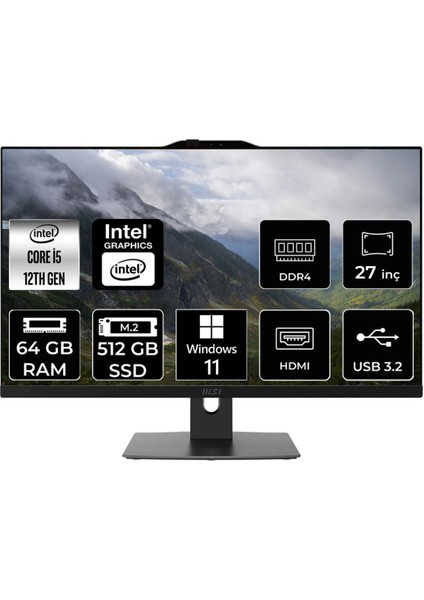 Msı Modern AM272P Intel Core I5 1235U 64GB 512GB SSD 27" Fhd W11P All In One Bilgisayar & Per4 USB Bellek 12M861EUP397