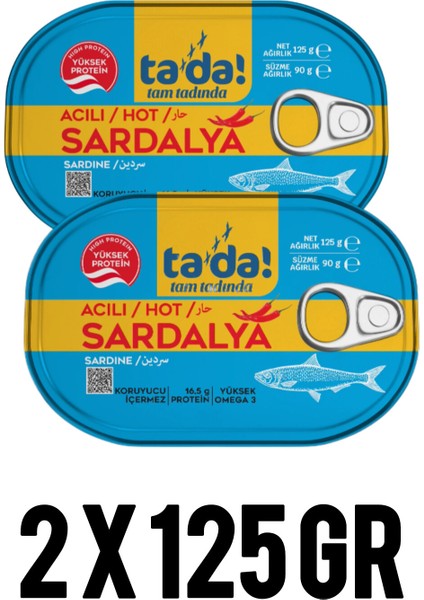 Tada Acılı Sardalya Konserve 2 x 125 gr (Hazır Yemek.ton Balığı.şarküteri Deniz Ürünleri.hazır Konserve.)