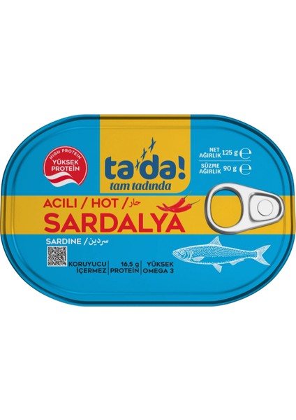 Tada Acılı Sardalya Konserve 2 x 125 gr (Hazır Yemek.ton Balığı.şarküteri Deniz Ürünleri.hazır Konserve.)