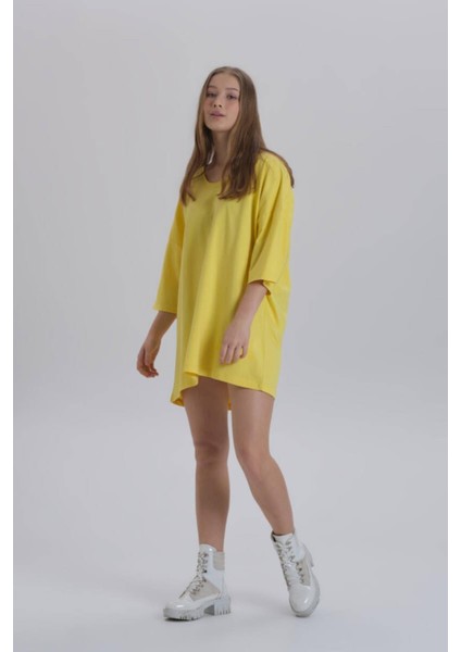 Kadın Sırt Baskı Detay Oversize T-Shirt Elbise