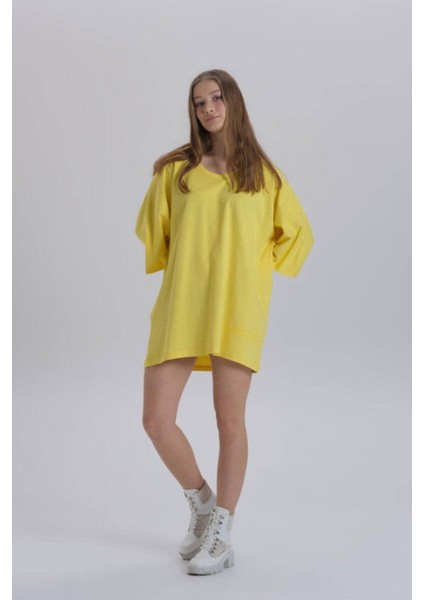 Kadın Sırt Baskı Detay Oversize T-Shirt Elbise indirimleri