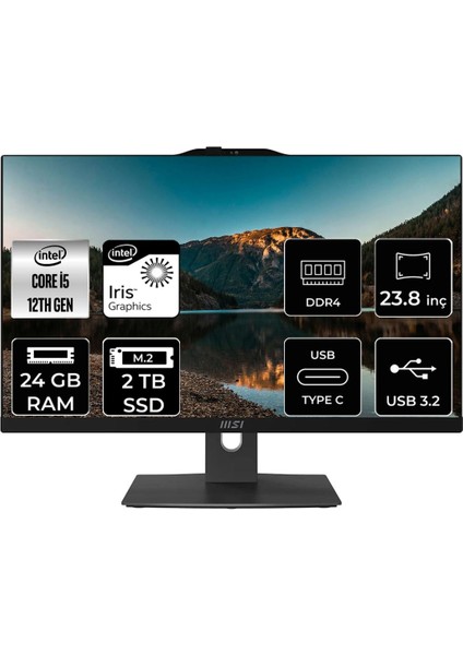 Msı Modern AM242P Intel Core I5 1235U 24GB 2tb SSD 23.8" Fhd Fdos All In One Bilgisayar & Per4 USB Bellek 12M1282EUP324