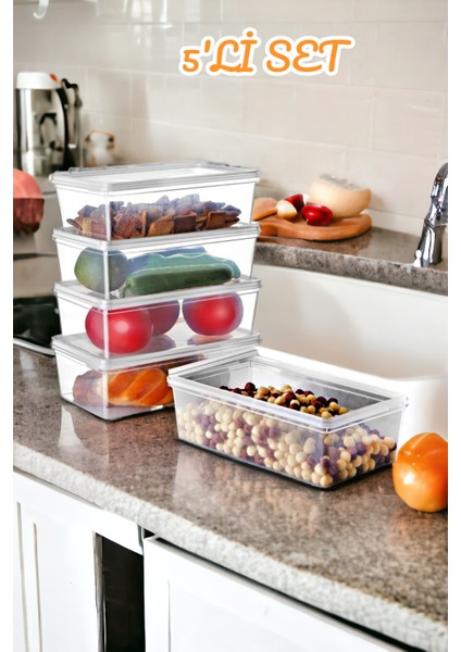 5 Adet Kendinden Kapaklı Saklama Kabı 2 Lt