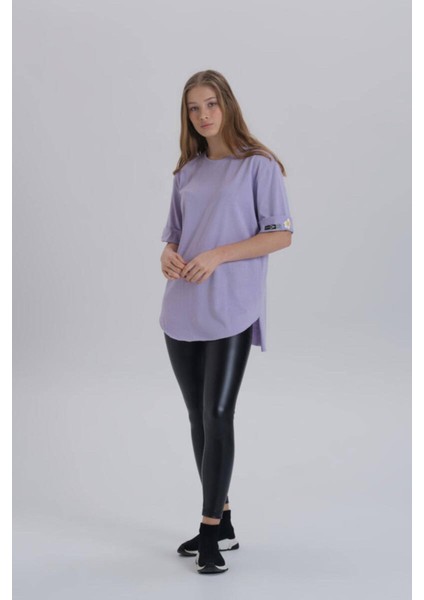 Kadın Papatya Kol Detay Asimetrik Kesim Bisiklet Yaka Örme T-Shirt fırsatları