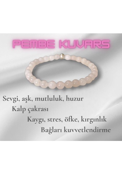 Pembe Kuvars Doğal Taşlı Bileklik 6 mm