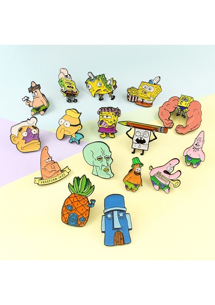 No.3 Boyutu Sünger Bob 16 Tarz Anime Broş Sünger Bob Squidward Patrick Yıldız Denizkızı Adam Barnacle Boy Ananas Evi Emaye Broş (Yurt Dışından)
