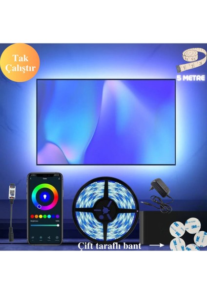 Telefon Kontrollü- Rgb Şerit LED Tak Çalıştır 5 Metre