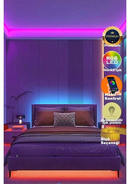 Telefon Kontrollü- Rgb Şerit LED Tak Çalıştır 5 Metre