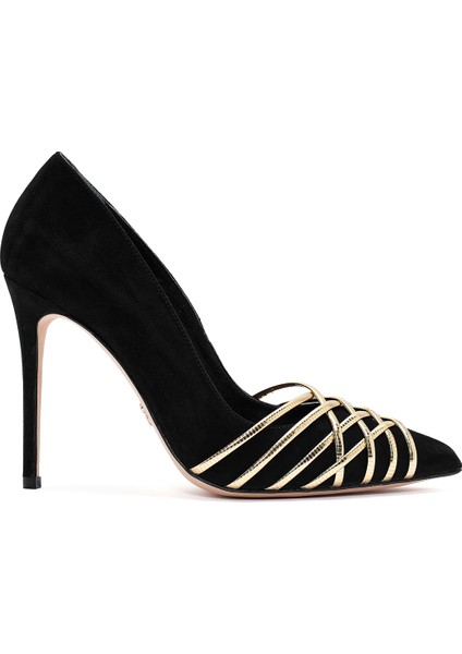 Kadın Siyah Ince Topuklu Süet Deri Stiletto 24WFD122810
