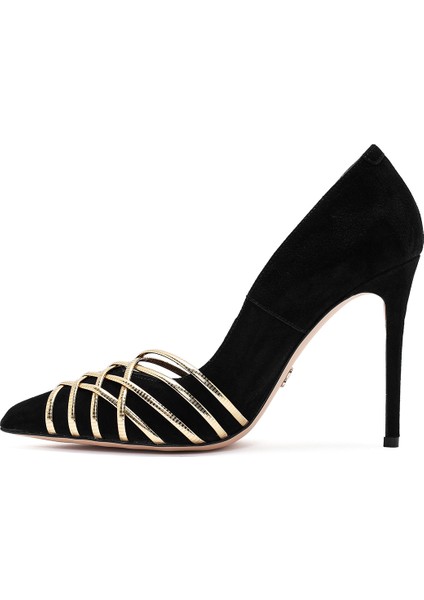 Kadın Siyah Ince Topuklu Süet Deri Stiletto 24WFD122810